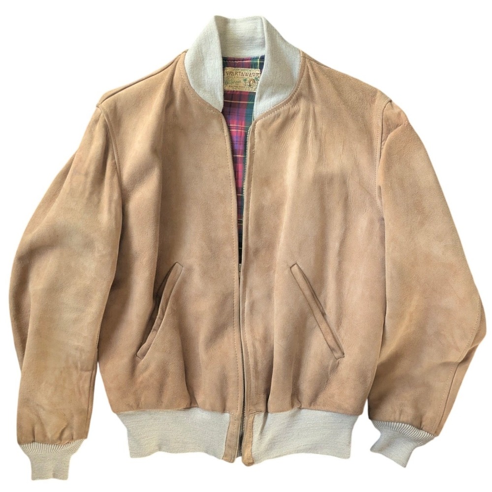Vintage Ralphs Pugh Top Notch Sportswear 50s Suede Bomber Jacket Tan Plaid Lined